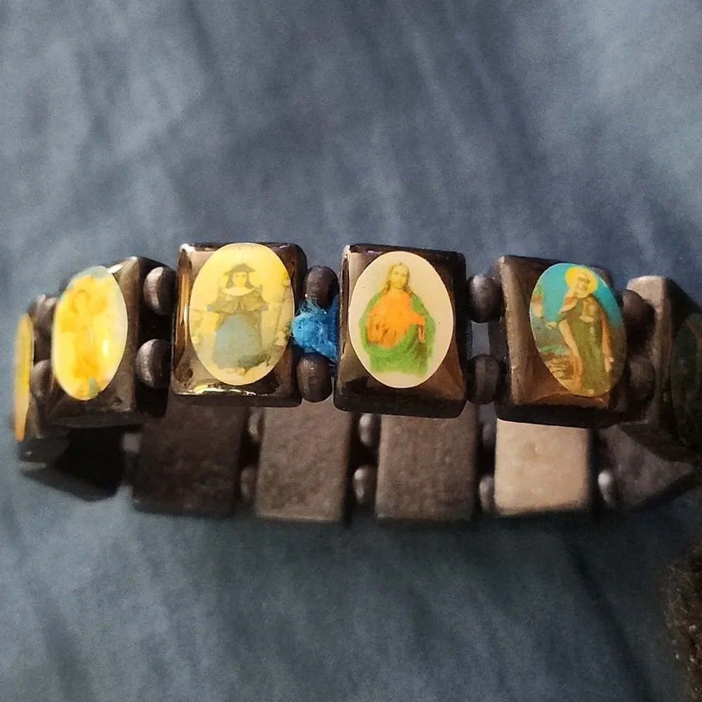 Dark Blue Wooden Religious Saints Bracelet